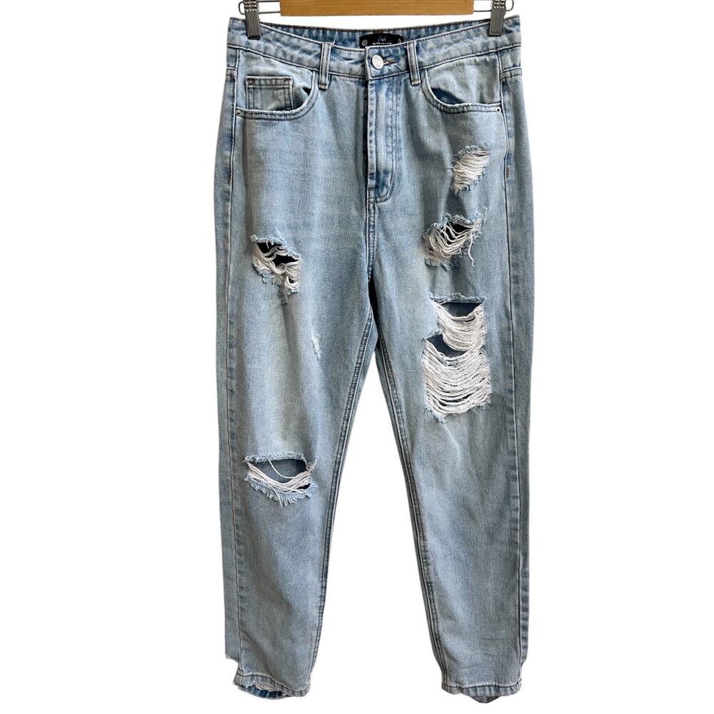 MISSGUIDED Riot High Rise Mom Jeans Women's Sz 6R Light Wash Distressed 27 x 27
